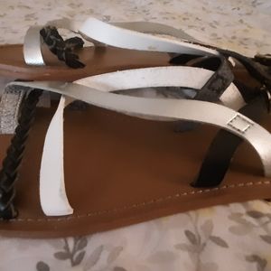 Black, silver white straps Faded Glory Sandals size 10